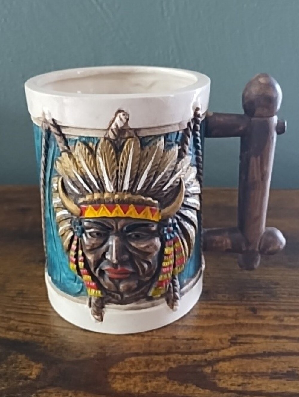 Native American Indian Chief Headdress Drum Mug 16 Oz Cup